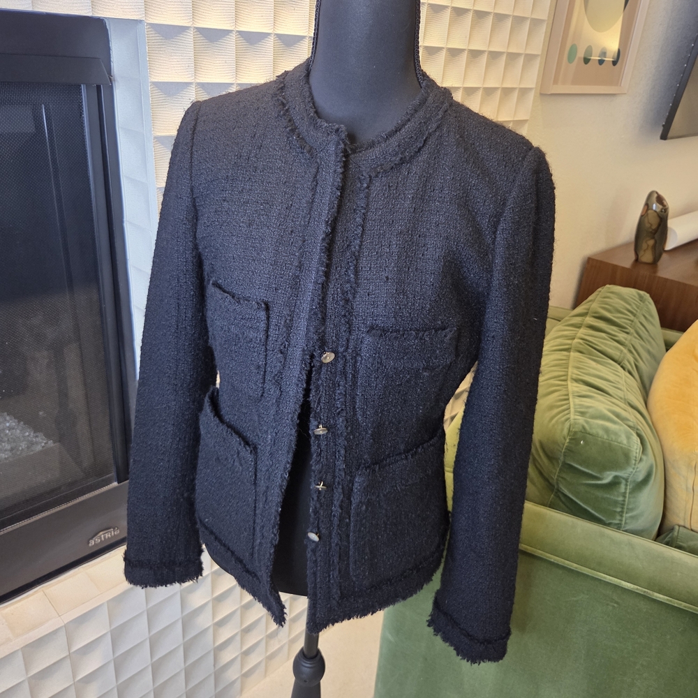Vintage J.Crew Fringe Tweed Lady Jacket Black Bouclé | Size 6 - Picture 2 of 10